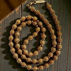 Vintage Signed Napier Gold Beaded Necklace Textured Gold Very Classy 22”